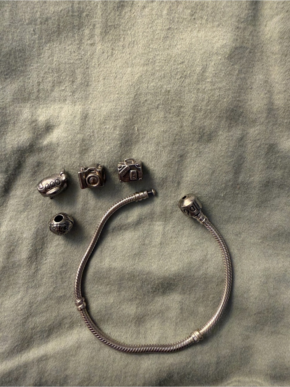 Silver Charm Bracelet with Assorted Travel & Bead Charms